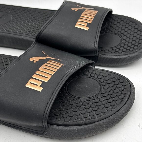 Puma Black Rose Gold Logo Slide Sandals Slip On Casual Comfort Womens Size 9 - Picture 2 of 5